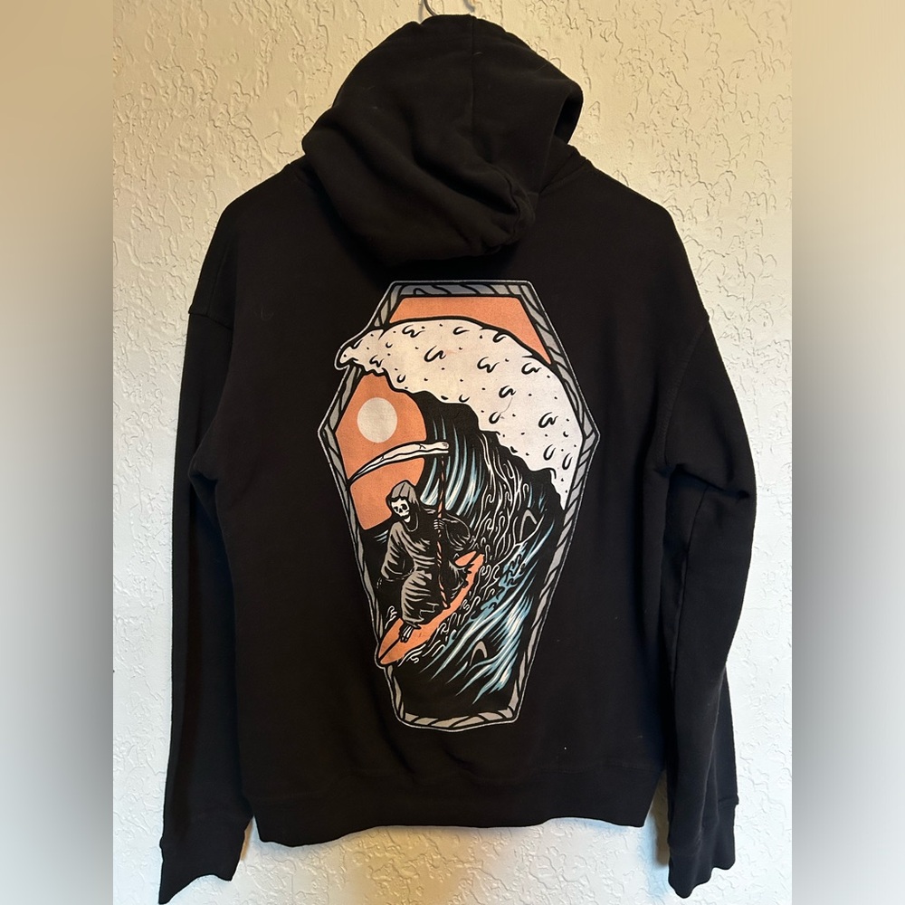 Large black skeleton surfer hoodie
